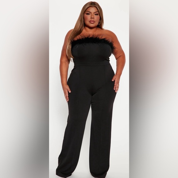 Fashion Nova Pants - Fashion Nova Amber Feather Jumpsuit - Black 2X